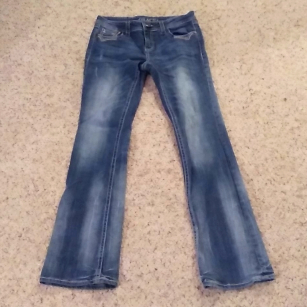 Grace in LA Blue Faded Embellished Bootcut…